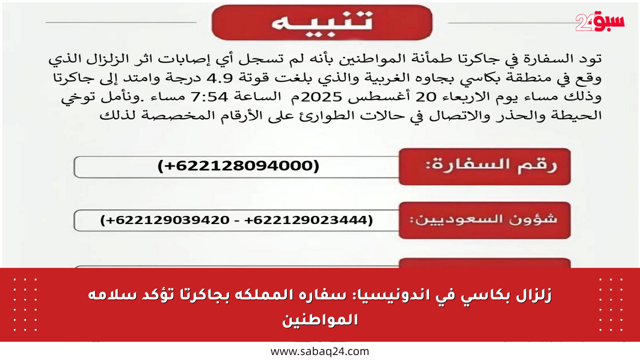 زلزال بكاسي في إندونيسيا: سفارة المملكة بجاكرتا تؤكد سلامة المواطنين